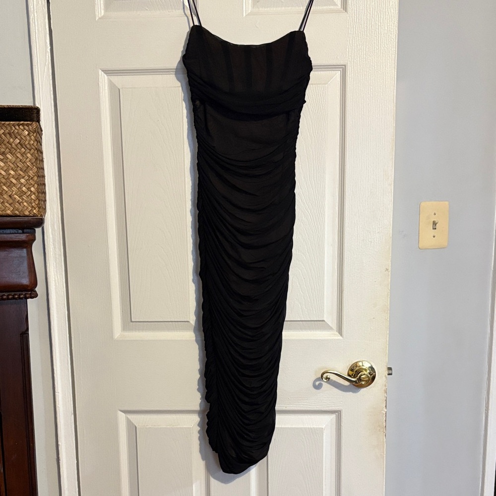 Nookie Designer Black Ruched Midi Slip Dress